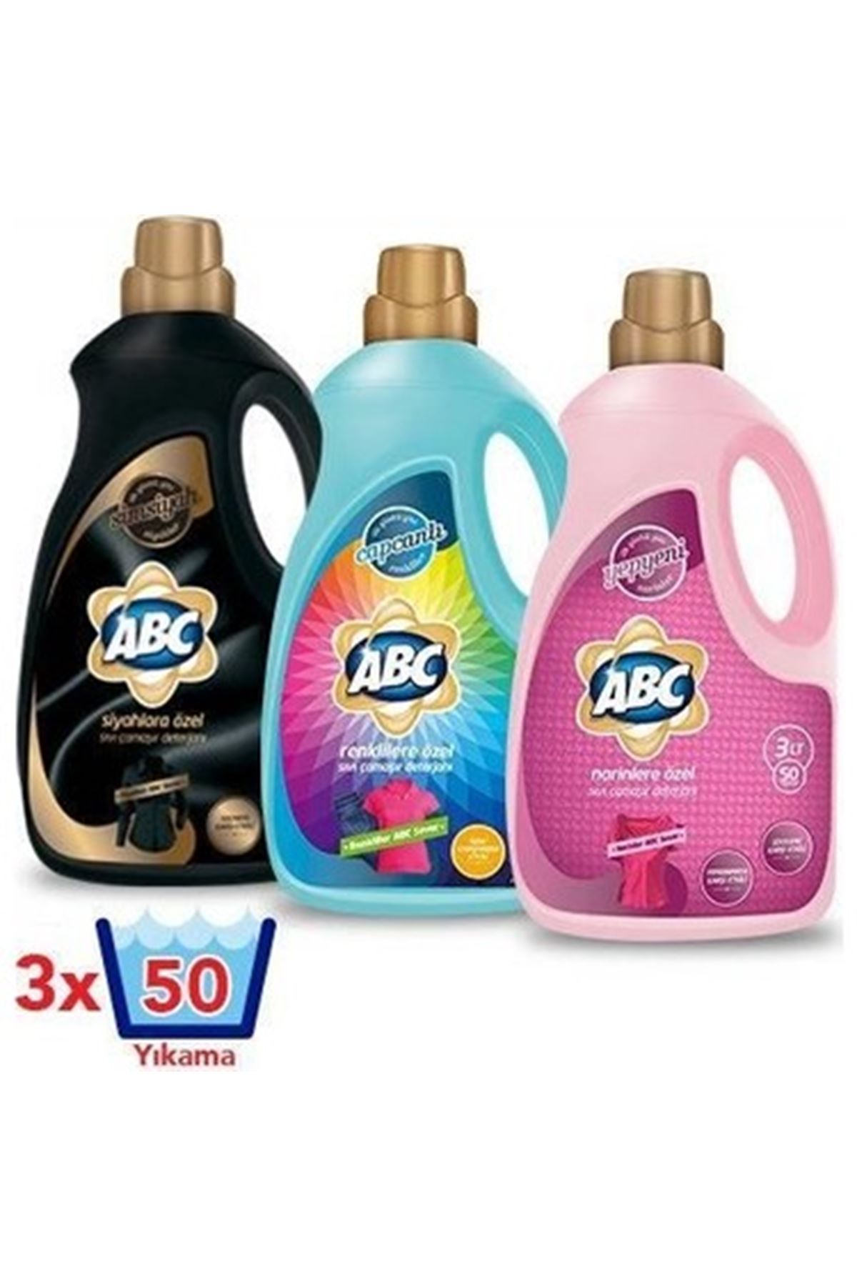 ABC Sıvı Deterjan Set (Renkliler+Siyahlar+Narinler) 2700 ML*3 Adet