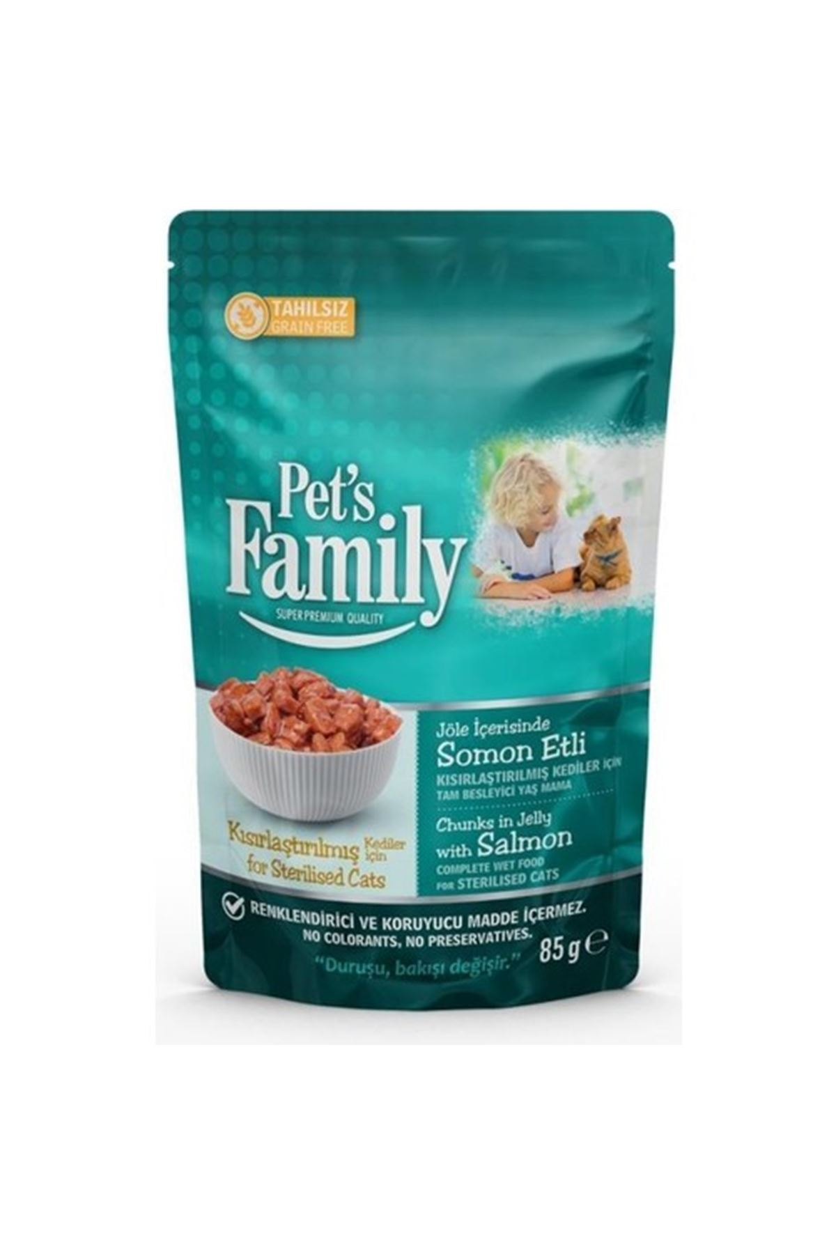 Pets Family Kısırlaştırılmış Kedi Maması Pouch Somonlu 85 gr Tahılsız