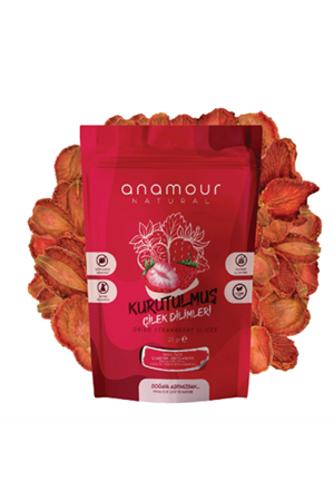 Anamour Natural Çilek Kurusu - Cips Çilek (Şekersiz) - Kuru Meyve Kıtırı 25 Gram
