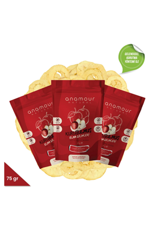Anamour Natural Elma Kurusu - Cips Elma (Şeker İlavesiz) - 3'lü Paket Kuru Meyve 75g