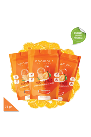 Anamour Natural 3'lü Portakal Kurusu - Cips Portakal (Şekersiz) - Kuru Meyve Kıtırı 75 Gram