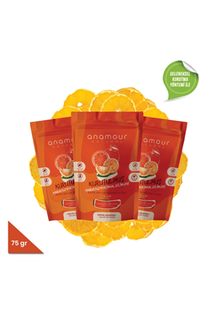 Anamour Natural 3'lü Kurutulmuş Kabuksuz Portakal Meyve Paketi 75 Gram