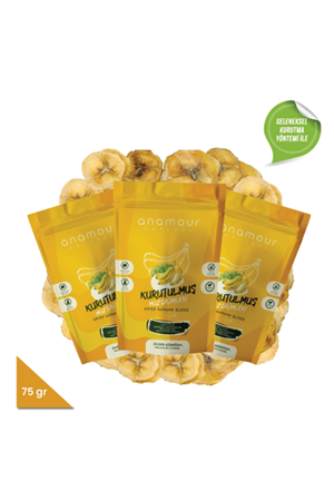 Anamour Natural 3'lü Muz Kurusu - Cips Muz (Şekersiz) - Kuru Meyve Kıtırı 75 Gram