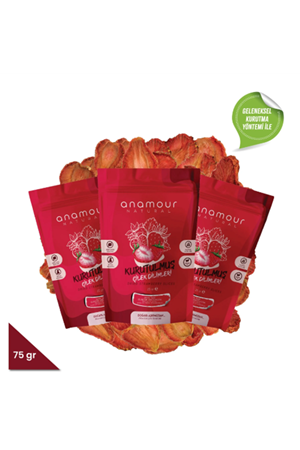 Anamour Natural 3'lü Çilek Kurusu - Cips Çilek (Şekersiz) - Kuru Meyve Kıtırı 75 Gram