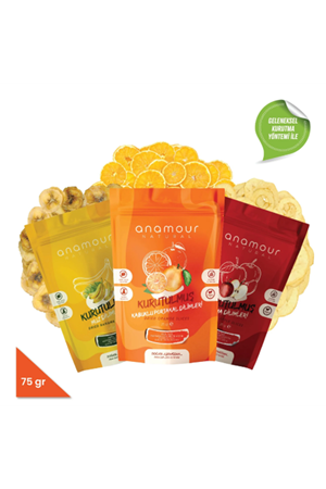 Anamour Natural Enerji Paketi - Kurutulmuş Muz Elma Portakal Dilimleri 75 Gram Kurutulmuş Meyve