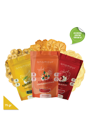Anamour Natural Keyif Mini Paketi (Şeker İlavesiz) - Hurma - Muz - Elma Kurusu - 3'lü Paket Kuru Meyve 75g