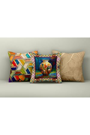 Rengarenk Dekoratif 3 Boyutlu 40 Cm*40 Cm 3' lü Kırlent Kılıfı