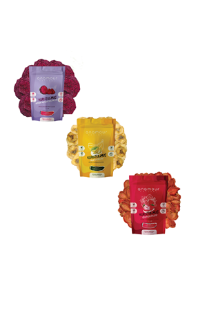 Anamour Natural  Lux Mini Paket - Ejder Meyvesi- Muz - Çilek - 3'lü Paket Kuru Meyve 75g