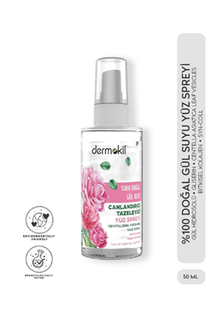 DERMOKIL  %100 Doğal Gül Suyu Canlandırıcı Tazeleyici Yüz Spreyi
